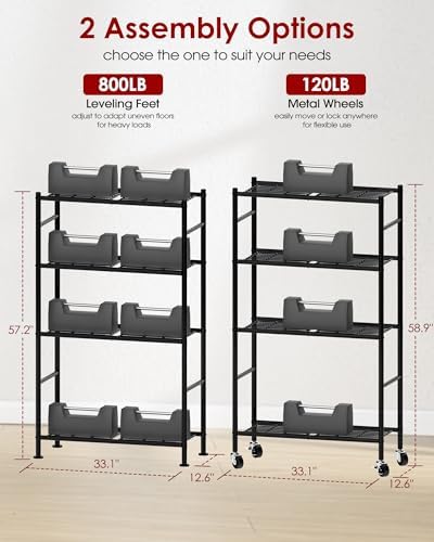 Sakugi 4-Tier Storage Shelves 33.1" x12.6" x58.9" Black with Wheels