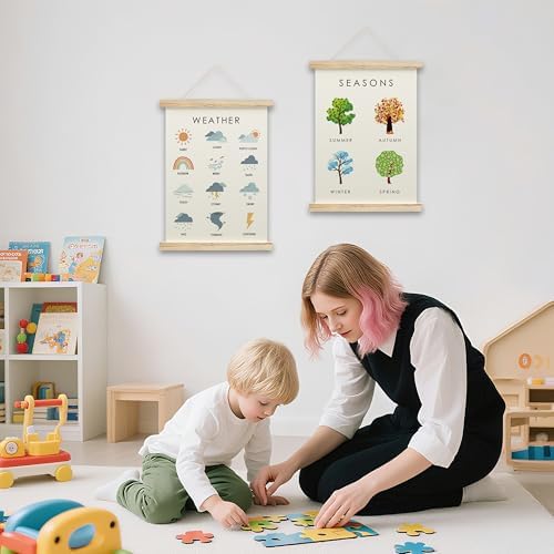 OZTEMETY Seasons Weather Learning Poster Hanger Frame, Seasons Chart For Kids For Wall, Toddler Learning Posters, Toddlers Kids Classroom Playroom Decor, Set Of 2 -B05