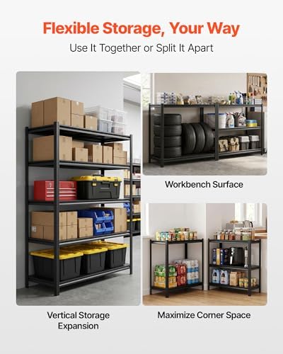 VEVOR Storage Shelves, 5-Tier Adjustable, 2500 lbs Capacity, Heavy Duty Garage Storage Shelving Unit, Metal Utility Rack Shelf, for Garage Warehouse Basement Kitchen, 48.43" W x 18.31" D x 71.38" H
