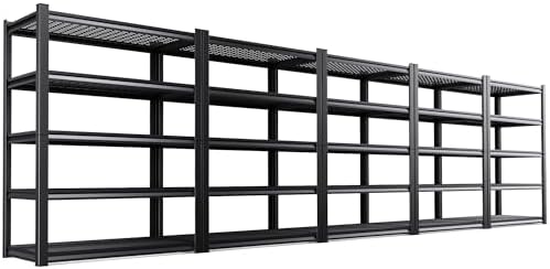 Set of 5 Garage Shelving Heavy Duty Storage Shelves, Adjustable Metal Shelving Unit, Utility Garage Organizer Shelf for Basement, Pantry, Warehouse, Supermarket, 35.4" Wx15.7 Dx71.2 H,Black
