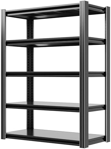 Garage Shelves, 63" H Garage Shelving Heavy Duty, 3000Lbs 5 Tier Adjustable Garage Storage Shelves Suitable for Warehouse, Basement, Workshop,Require Assembly, 15.75" D*31.5" W *63" H(Black)