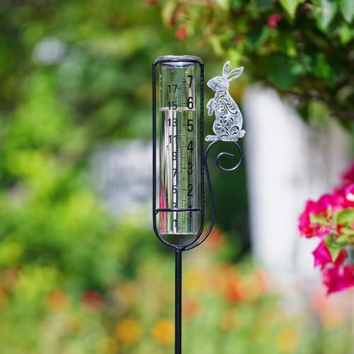 Stargarden Rain Gauge Outdoor, Rabbit Rain Gauge with Metal Stake