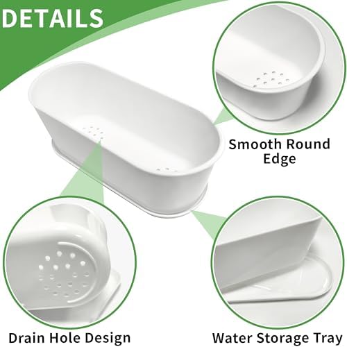 20 Set Window Herb Planter Box Rectangular,8.5x3.5 Inch White Plastic Planters with Multiple Drainage Holes and Trays,Indoor Succulent Cactus Mint Flower Pot for Windowsill,Garden Balcony