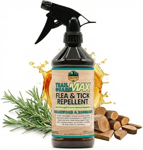 Trail Guard MAX - Natural Extra Strength Insect, Flea and Tick Spray for Dogs, People & Home (16oz MAX Strength, Cedarwood & Rosemary)