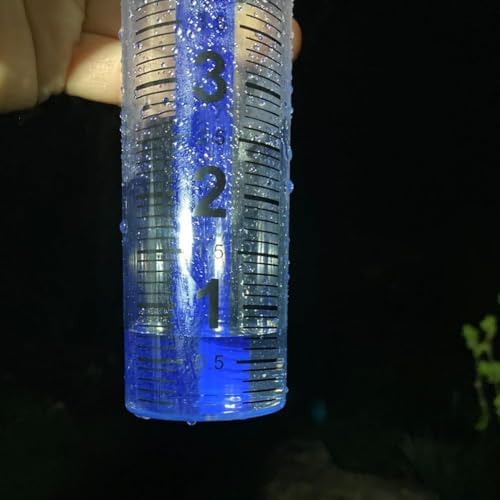 Rain Gauge Outdoor, Accurate Rain Measure Gauge with Luminous Blue Water for Night Reading, 7" Capacity Large Number Meter for Yard, Durable Plastic Water Collector for Garden, Farm