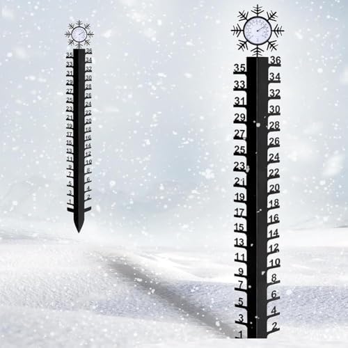 36 inch Snow Gauge Outdoor, Metal Snowfall Measuring Gauge, Detachable Christmas Snow Depth Measure Rod for Yard, Lawn, Garden and Christmas Decoration Gift (A)