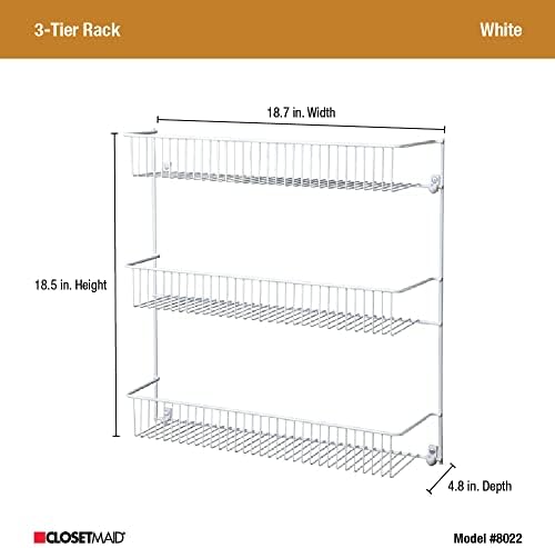 ClosetMaid 3-Tier Hanging Wall Mounted Metal Rack for Spices, Shelf Storage, Pantry Organization, Laundry, Kitchen, Bathroom, White, 8022 (Pack of 2)