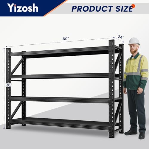 Yizosh 60" W Metal Garage Storage Shelves,8000LBS Heavy Duty 4-Shelf Adjustable Steel Organization Shelving,Utility Rack Shelf,60" W x 24" D x 70" H for Basement,Warehouse,Industrial