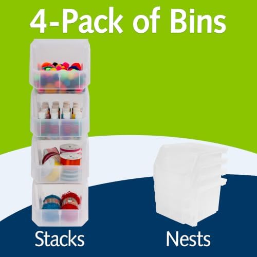 ReadySpace Medium-Tall Stackable Plastic Storage Bins, 4-Pack, Clear