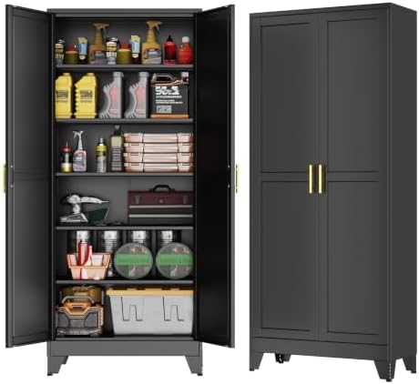 GAIOUS 75''Tall Metal Garage Storage Cabinet,File Cabinet with Door and Adjustable Shelves, Outdoor Steel Tool Cabinet for Home,Office,Warehouse,Garage,Black
