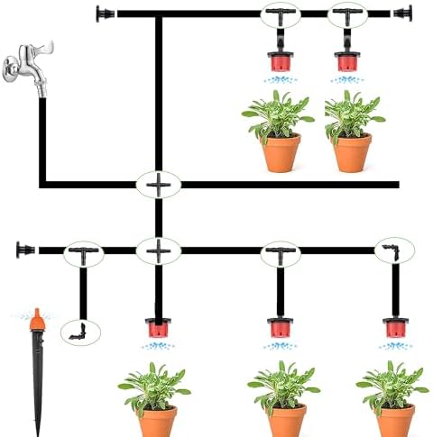 Dianrui 220 PCS Drip Irrigation Kit, Drip Irrigation Parts 1/4'' Tubing Fittings Kit for Garden Lawn Flower Sprinkler Systems-End Plug/ 4-Way Connector/Single barbs/Straight Barbs/Oblique Barbed Tees