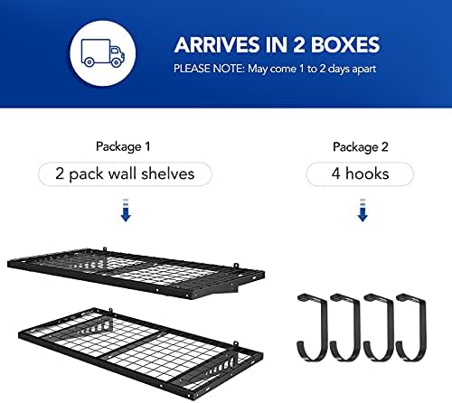 FLEXIMOUNTS 2 Pack 2x4ft Garage Storage with 4 Hooks, Black