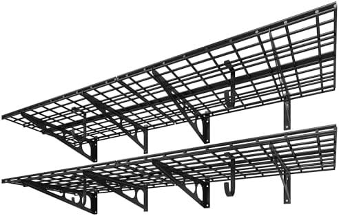 FLEXIMOUNTS 2-Pack 2x6ft Garage Shelving with Hooks, 1400lbs Load, Black