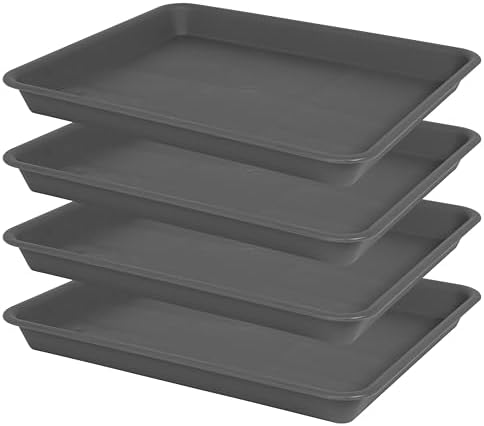 VUWEZ Rectangle Plant Tray, Plant Drip Tray, Plant Pot Saucers, Plant Germination Trays, Plant Saucers, 14.5'' x 11'' x 1.5'' (4 pack), Gray
