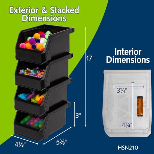 ReadySpace Extra-Small Stackable Plastic Storage Bins, 12-Pack, Black