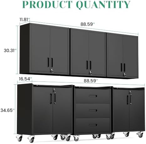 Garage Cabinet System | Heavy Duty Steel All-in-One Modular Garage Cabinet Set for Ultimate Workshop Organization | Easy Assembly Garage Storage Cabinets & Tool Bench