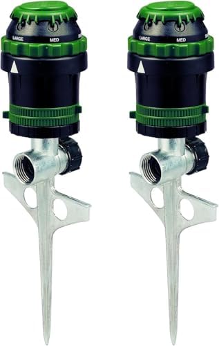 Orbit H2O-Six Gear-Drive Sprinkler on Metal T-Spike - Customizable Lawn Watering Coverage - Multi-Pattern Rotating Head with Adjustable Spray Range - (2-Pack)
