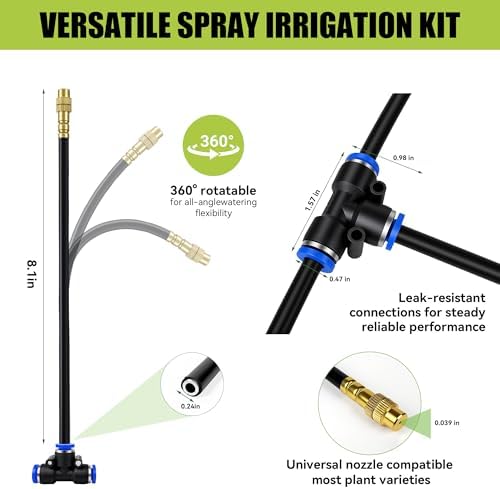 50FT 360° Adjustable Drip Irrigation System Garden Watering System with 12 Nozzles Plant Watering Devices Misting System Greenhouse Accessories for Yard, Lawn