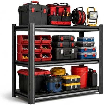 Garage Shelving, 1800 LBS Heavy Duty Metal Storage Shelves, 3-Tier Adjustable Storage Rack for Garage, Warehouse, Basement, 23.6" Wx 13.8" Dx 31.5" H