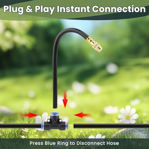 Automatic Drip Irrigation Kits - Garden Watering System with 360° Bendable Spray Adjustable Copper Atomizing Nozzles for Yard, Lawn, Raised Bed, Greenhouse, Potted Plants (24 Nozzles, 100FT Hose)