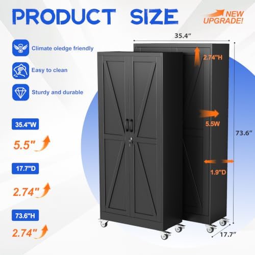 GAIOUS 73.6" Tall Metal Storage Cabinet with Lock and Wheels, File Cabinet