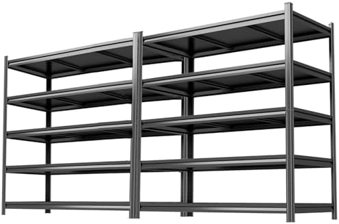 2pack Garage Shelving Heavy Duty Storage Shelves for Garage, 2500 LBS Adjustable 5 Tier Shelving Unit, Metal Garage Shelving for Industrial, Basement, Warehouse (63''Hx46''Wx20''D, Black)