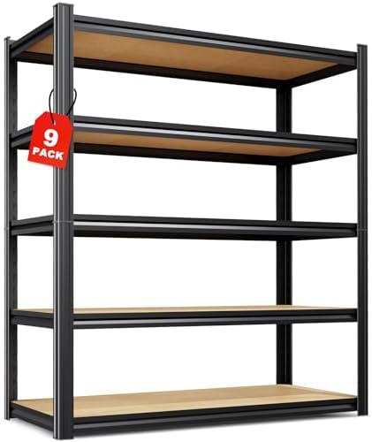 Set of 9 Garage Shelving-2050 lbs 5 Tier Storage Shelves,Adjustable Heavy Duty Metal Shelving Unit and Storage Large Rack,Utility Steel Shelf For Warehouse Industrial Pantry Basement 78"x46"x20"