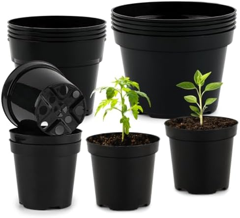 RooTrimmer 4/6/8 Inch Black Plant Nursery Pots, 15 Pack, Thickened Plastic with Drainage Holes, Indoor/Outdoor