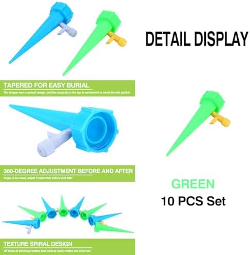 10 Pack Self Watering Spikes for Plant,Indoor & Outdoor Automatic Plants Waterer,Plug-in Device with Adjustable Valve Switch, Self Watering Planter Insert (10 Green)