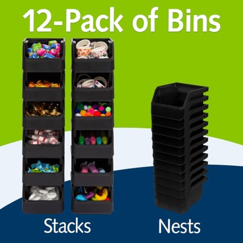 ReadySpace Extra-Small Stackable Plastic Storage Bins, 12-Pack, Black