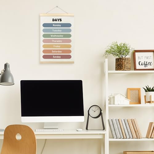 TLESKE Boho Classroom Days of the Week Poster Hanger Frame, Homeschool Hanging Wall Art Decor for Toddlers Kids Room Nursery Playroom, Preschool Prek Learning Educational Poster Print Banner, 12x16