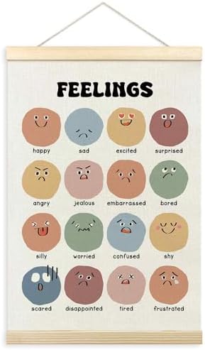 TLESKE Boho Classroom Feelings Emotions Chart Poster Hanger Frame for Toddlers Kids, Homeschool Hanging Wall Art Room Decor for Nursery Playroom, Preschool Prek Learning Educational Poster, 16x24