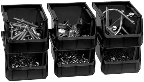 ReadySpace Extra-Small Stackable Plastic Storage Bins, 12-Pack, Black