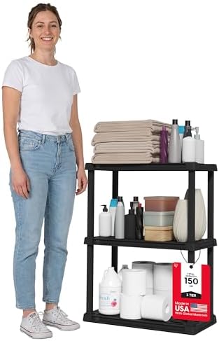 IRIS USA Plastic Storage Shelves |Made in USA| 33"H x 24"W x 12"D - Black