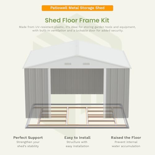 Patiowell 10 x 12 FT Metal Storage Shed for Outdoor with Floor Frame, Steel Yard Shed with Design of Lockable Doors, Utility and Tool Storage for Garden, Backyard, Patio, Outside use, Grey