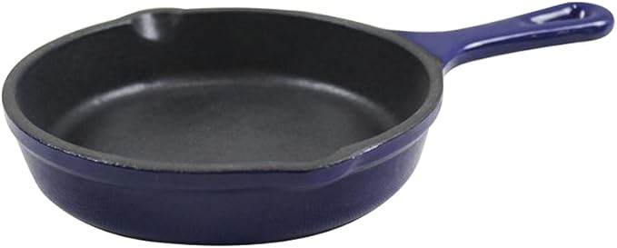 Commercial Grade, Cast Iron Enameled Cookware (Blue, Skillet 6”)