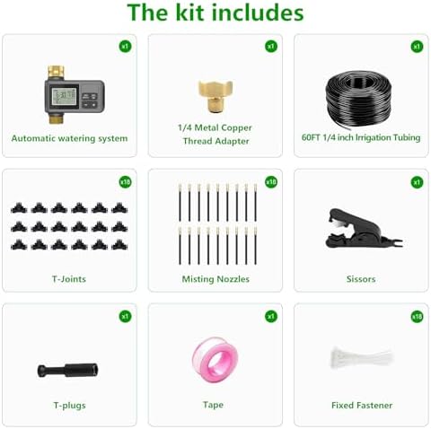 60FT Drip Irrigation System with Smart Water Timer