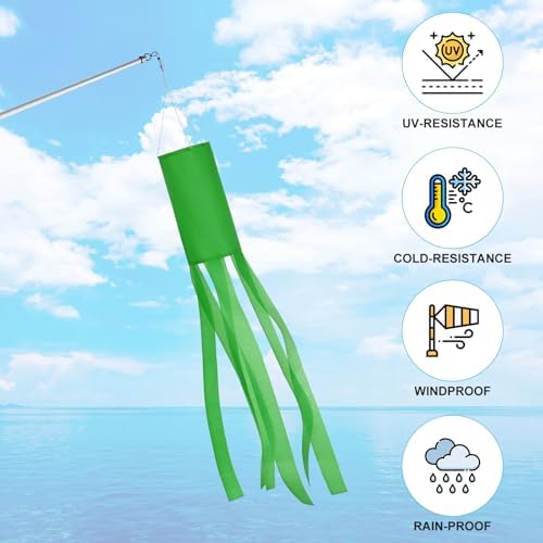 M METERXITY 1-Pack Windsock Flag, Colorful Wind Socks for Garden/Yard/Patio/Home Decor, Spring Summer Fall Winter Outdoor Hanging Decoration [39.4 in / 100cm, Green]