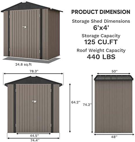 Patiowell 6x4 FT Outdoor Storage Shed, Garden Tool Storage Shed