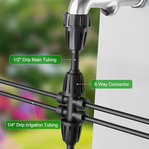 1/2 Inch to 1/4 Inch Barbed Tee Connectors, Drip Irrigation Reducing T Fittings for Main Line to Branch Line Conversion, Quick-Install Leak-Free Irrigation Connectors, 6 Pack