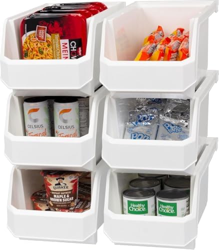ReadySpace Large Stackable Plastic Storage Bins, 6-Pack, White