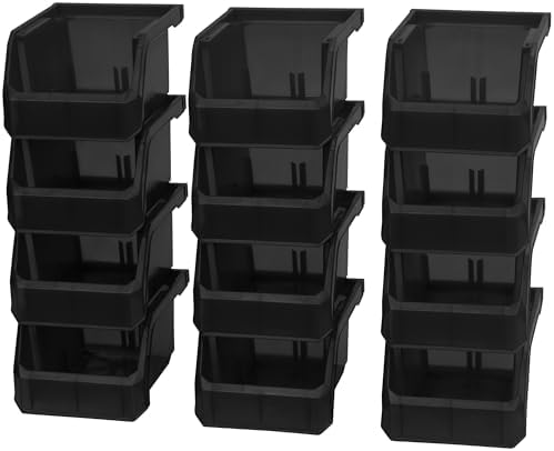 ReadySpace Extra-Small Stackable Plastic Storage Bins, 12-Pack, Black