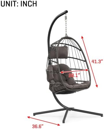 Classic Egg Hammock Chair with Stand, Weather-Resistant PE Rattan & Steel Frame, Indoor/Outdoor Hanging Chair for Patio, Garden, Living Room - Cushioned Seat & Headrest (Grey)