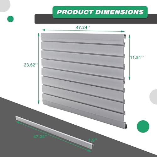 Slatwall Panel Garage Wall Organizer Storage Systems, Wall Mounted PVC Storage Rack with 5 Hooks, Interlocking Workshop Slat Wall Paneling Sheets Board Shelves Tools Organization-Grey(2’H x 4’W)