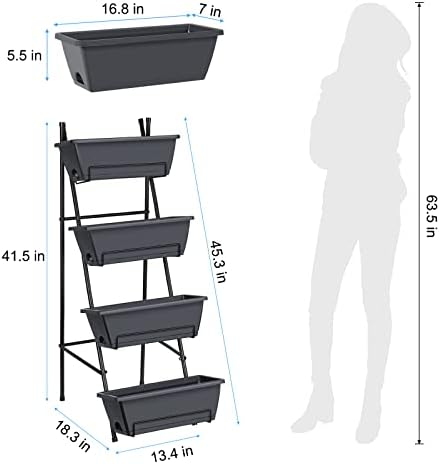 OYEAL Raised Garden Bed 4 Tier Vertical Garden Planter Indoor Outdoor Raised Planter Box with Legs Elevated Herb Garden Planters for Flowers Vegetables Plants, Grey