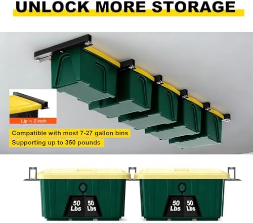 Overhead Garage Storage Rack for 12 17 27 Gallon Totes, 6 Pack for 5 Bins