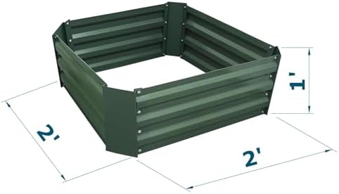 2x2x1FT Green Metal Raised Garden Bed Kit, Galvanized Outdoor Planter Box for Vegetables, Flowers, Herbs, Succulents and More