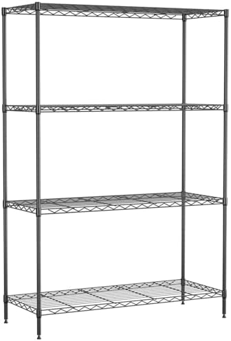 PayLessHere 4 Tier Shelving Unit 13.4" D× 35W×53.7" H Metal Shelving Standing Storage Shelf with 4 Steel Frame Adjustable Layer Racks Metal Commercial Shelf for Kitchen, Garage (Black)
