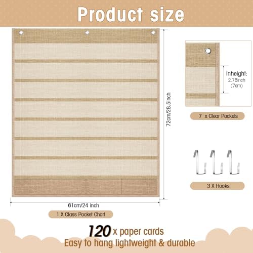 Sinload Classroom Calendar Pocket Chart Linen Color, Pastel