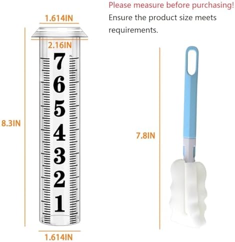 Rain Gauge Replacement Tube, Accurate Rain Gauges Outdoors Best Rated, 7" Capacity Rain Gauge Tube Replacement for Yard & Garden, Water Gauge for Rain, 2 Plastic Rainfall Meter Tube with 1 Clean Brush
